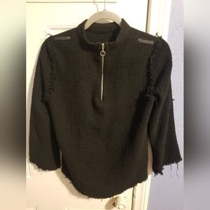 Zara Basic Woman Zop Top Size M High Low Long Sleeve Raw Edge Punk Mock Neck